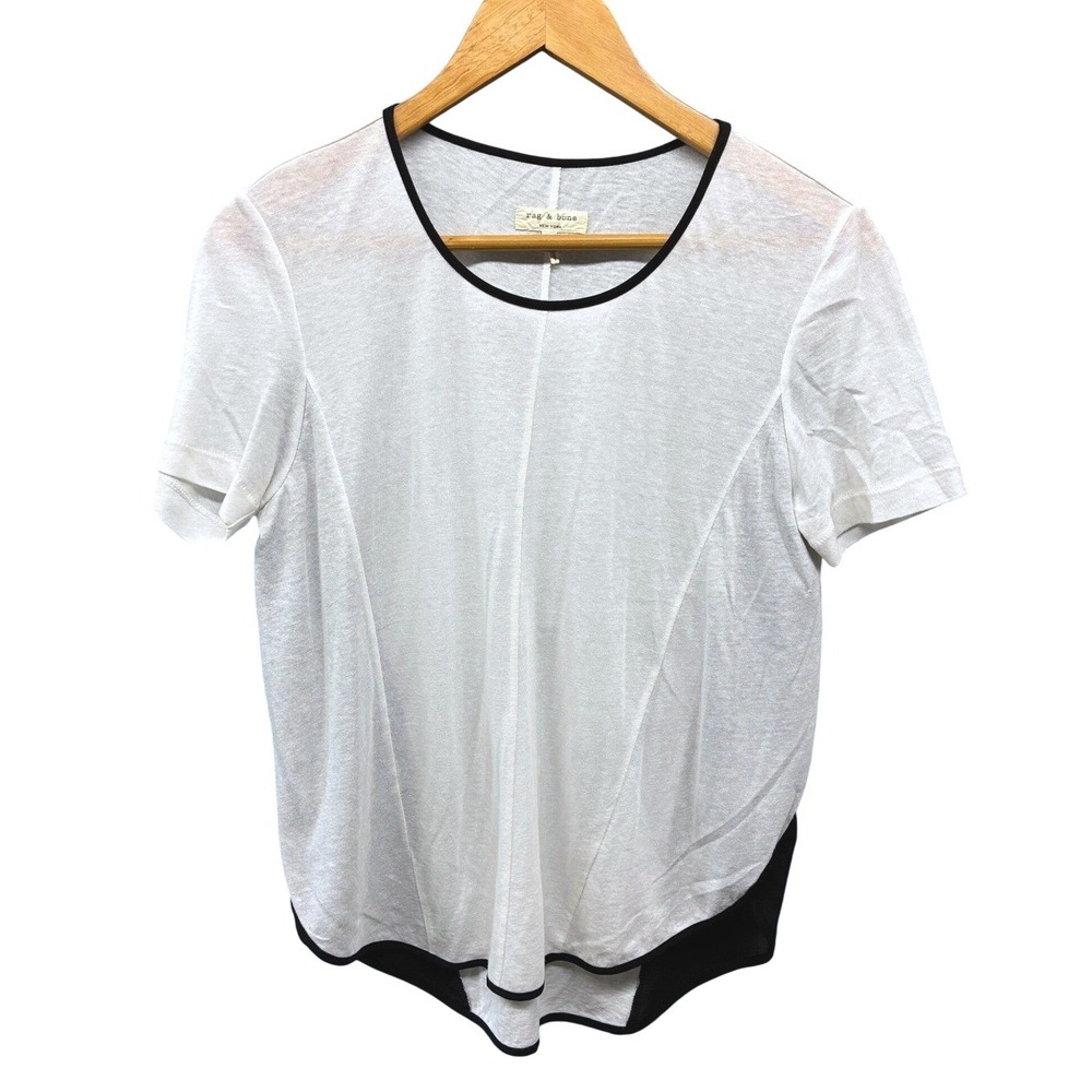 Rag & Bone Top Short-Sleeve Women's Size S White Black Trim Casual Tee